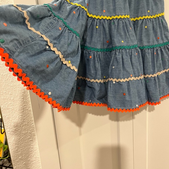 MINI BODEN PRE-LOVED TIER LAYER DENIM SWING SKIRT WITH ELASTIC WAISTBAND TIE - Picture 6 of 17